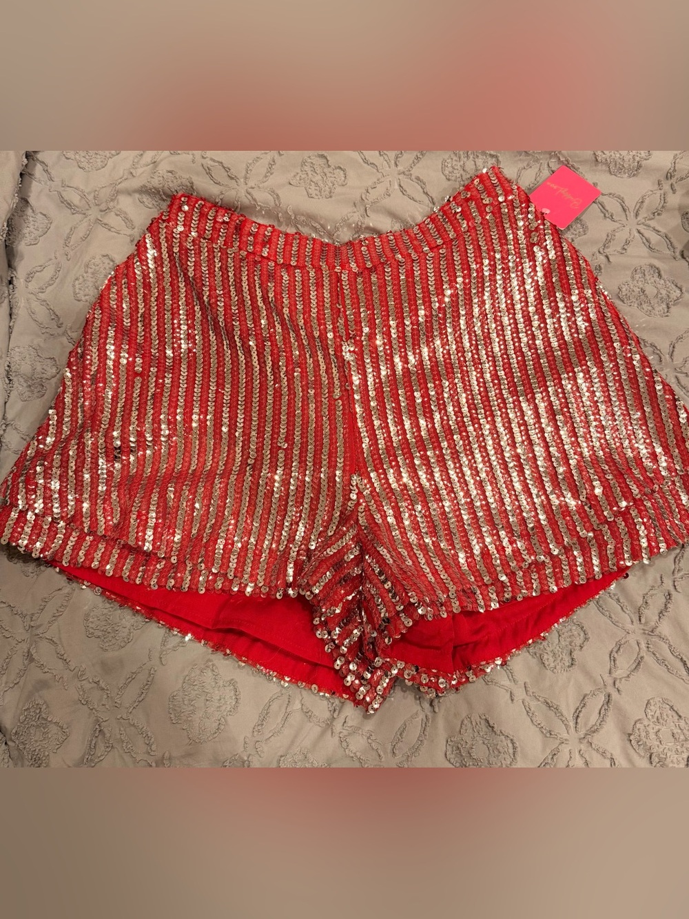 Buddy Love Red Sequin Striped High Waist Shorts